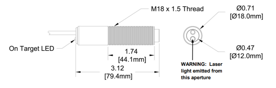 美国蒙拿多ROLS激光传感器的产品尺寸